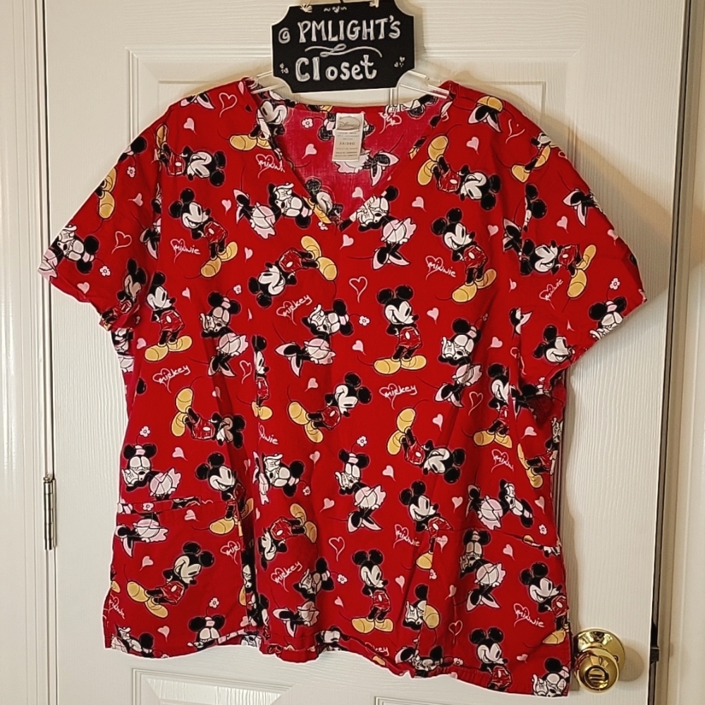Disney Minnie Mouse Scrub Top 3X Red Short Sleeve
